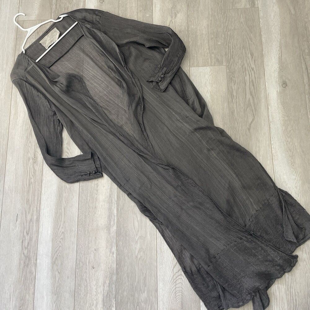 Cotton Silk Duster Cardigan sheer open long womens Gray large boho witchy dark